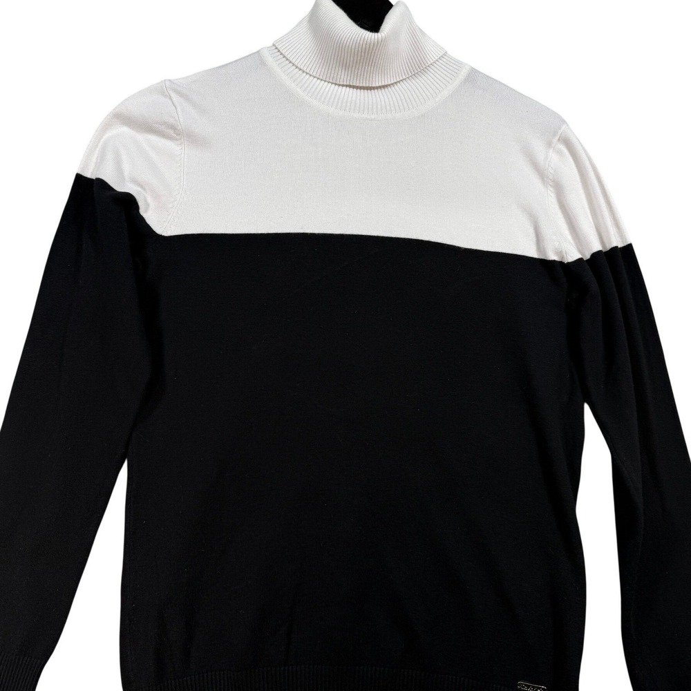 Calvin Klein Black‎ White Colorblock Knit Sweater Size M Long Sleeve Minimalist